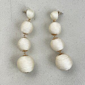 Vintage Pierced Earrings Dangle Four Textile Balls white w/ gold Y2K 4 inch long